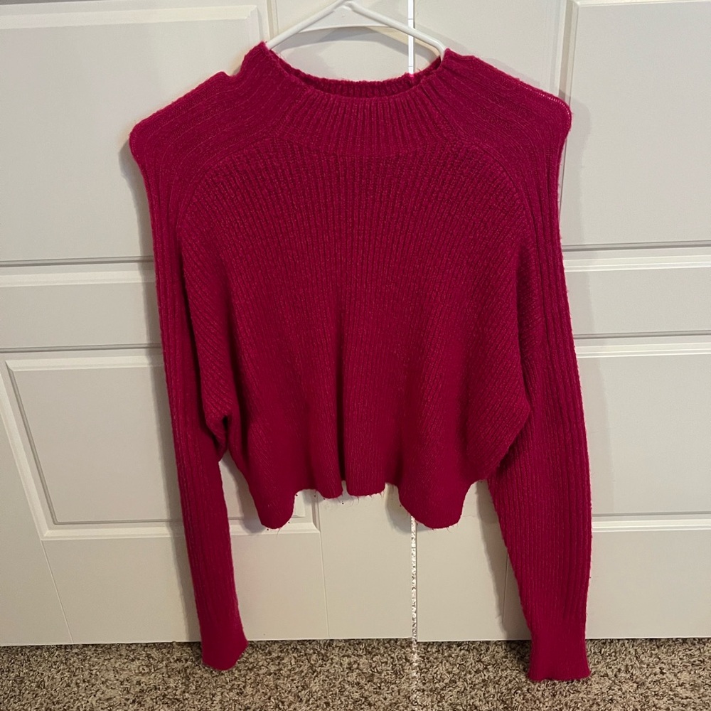 Elodie Red Crew Neck Sweater with Ribbed Texture